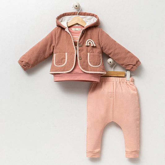 Baby Hooded Rainbow Jacket Set | Cozy Top & Pants Outfit 3 PC Set