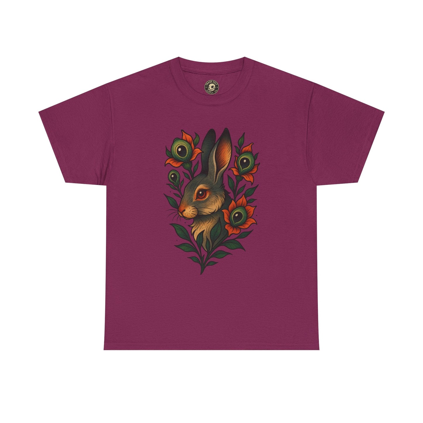 Whimsical Rabbit Floral Tee, Nature Lover Gift, Casual Wear, Eco-Friendly Fashion, Unique Graphic T-Shirt, Year-Round Style