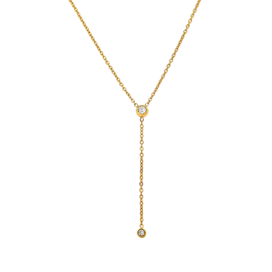 Dainty Cubic Zirconia Lariat Necklace 18k Non Tarnish