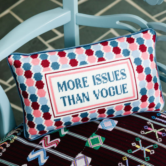 More Issues Needlepoint Pillow