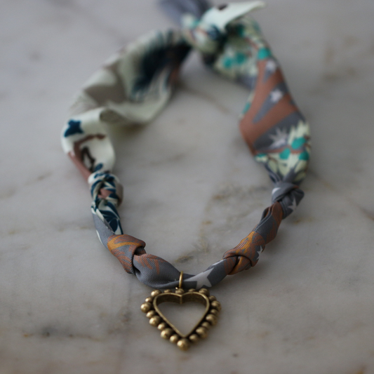 Beaded Heart Scarf Necklace - Heart Pendant Charm
