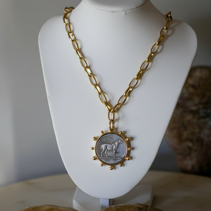 Heritage Horse Coin Necklace  18k Gold Non Tarnish Equestrian Coin