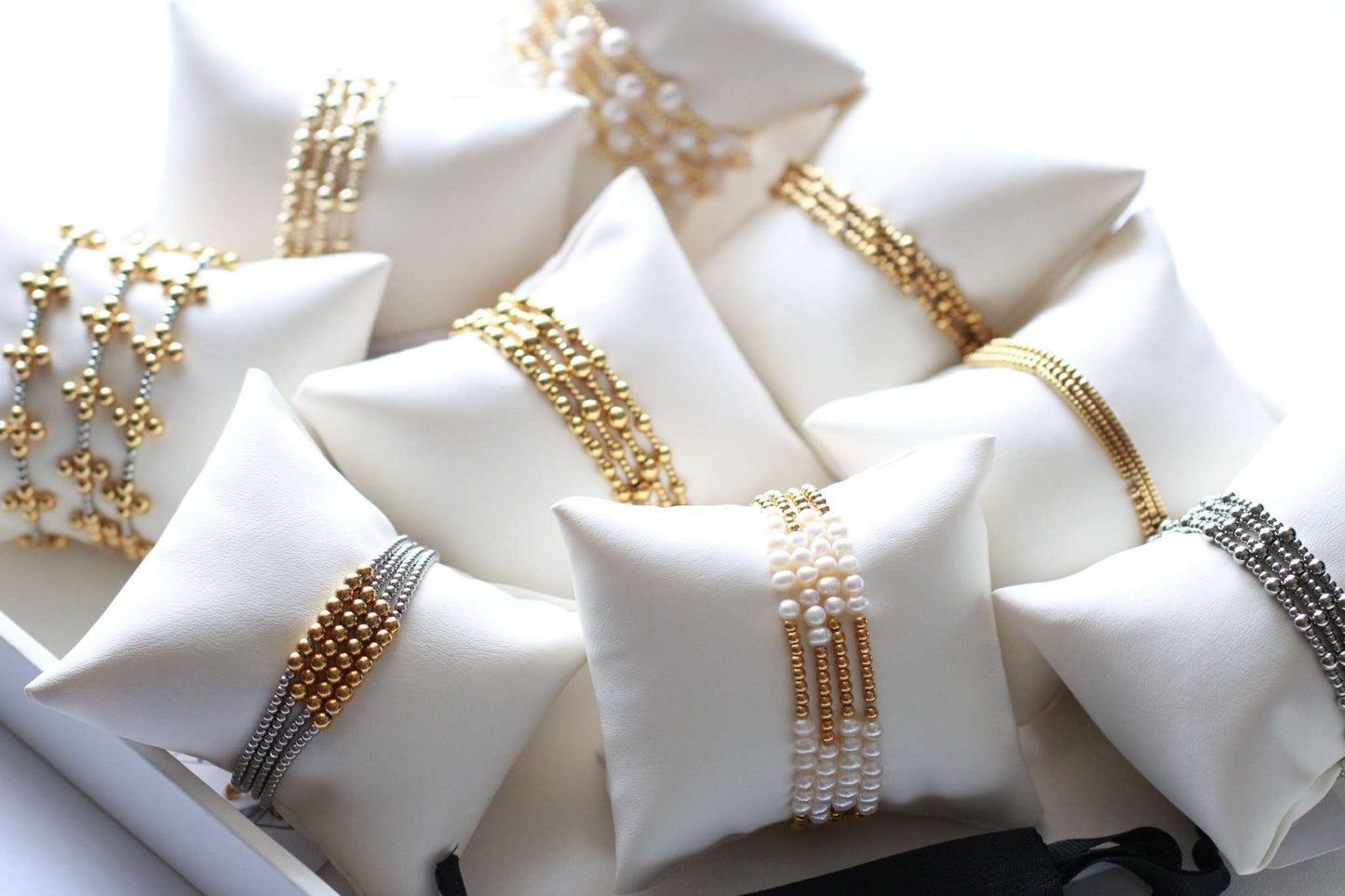 Golden Bar Beaded Bracelet 18k Gold Non Tarnish