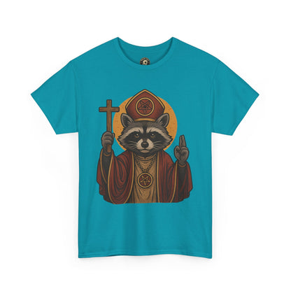 Holy Raccoon Pope Shirt – Funny Cult Priest Graphic Tee – Gildan 5000 Unisex