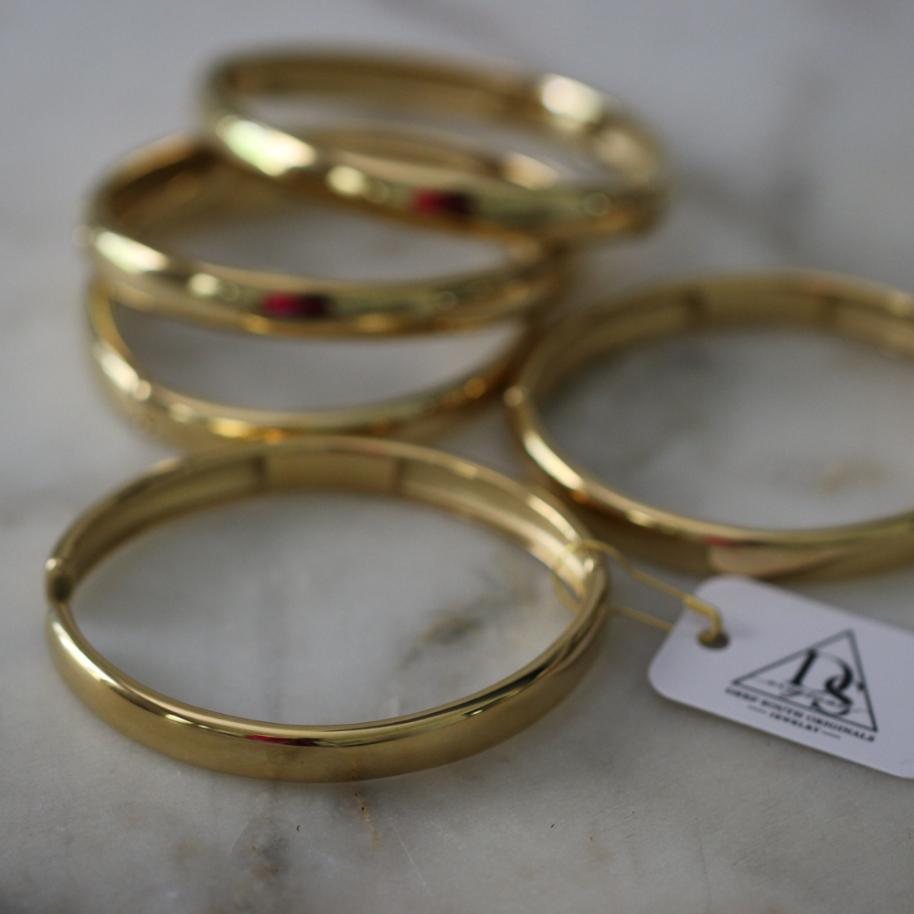 Heirloom Bangle 18K Gold or Silver Water Resistant Hinged Bracelet