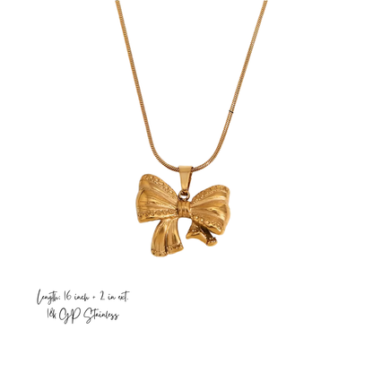 Belle Bow Necklace - Stainless Steel