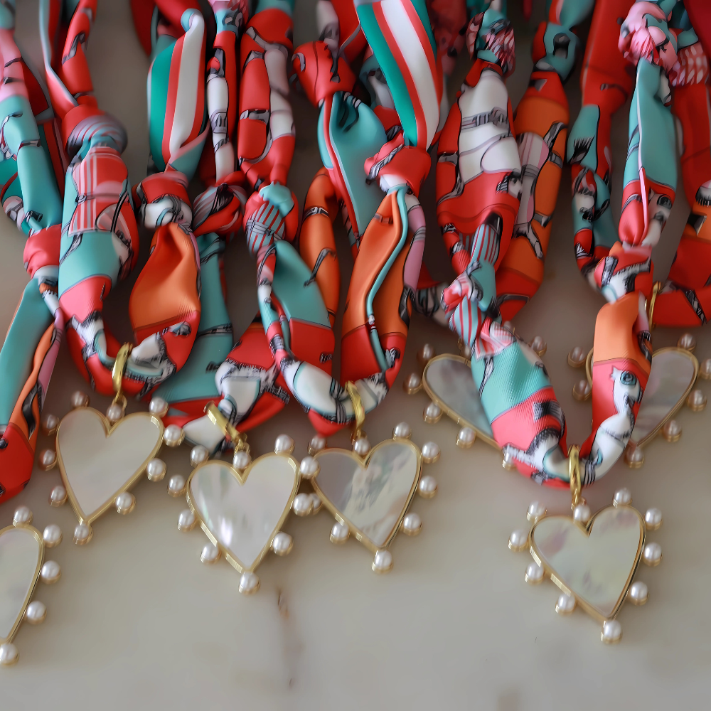 Scarlett Scarf Necklace ~ Multi Color Horse Pattern with White Heart