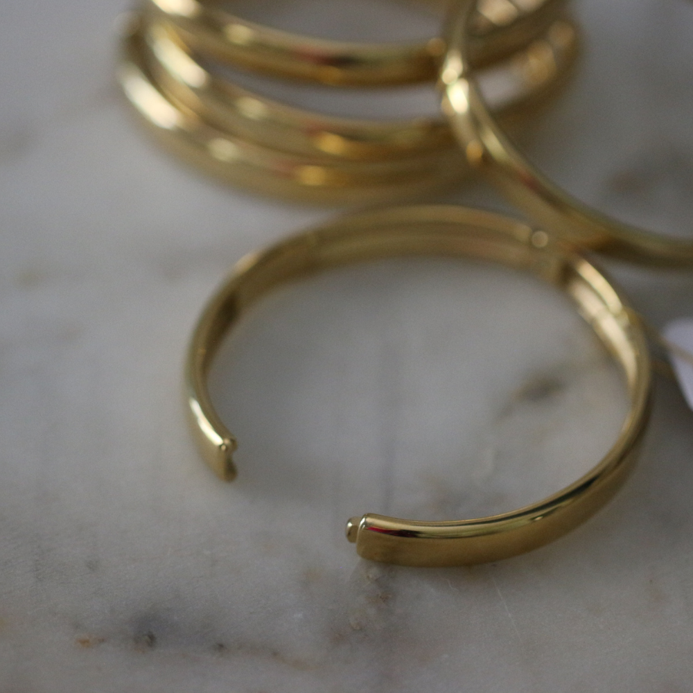 Heirloom Bangle 18K Gold or Silver Water Resistant Hinged Bracelet