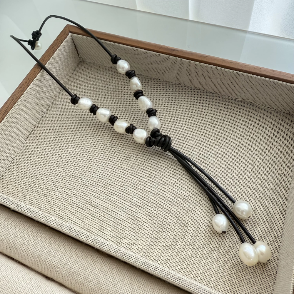 Backroads Beauty Leather & Pearl Necklace