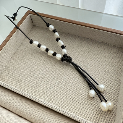 Backroads Beauty Leather & Pearl Necklace