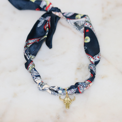 No Bull in Navy Scarf Necklace