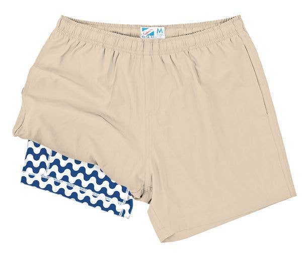 Men's Khaky Shorts with Navy Wavy Liner