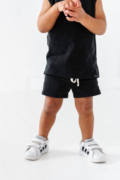 ACID WASH SHORTS - BLACK