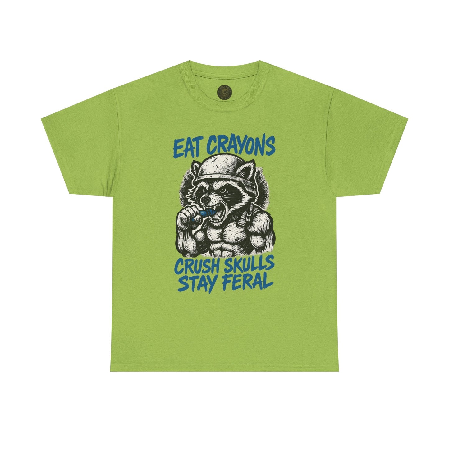 Eat Crayons Crush Skulls Stay Feral Military Raccoon Shirt – Gildan 5000