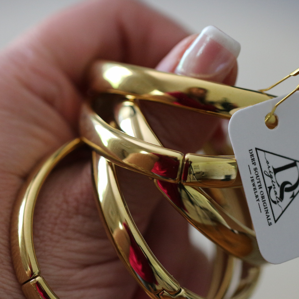 Heirloom Bangle 18K Gold or Silver Water Resistant Hinged Bracelet