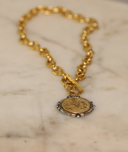 Neptune Coin Necklace - 24k Gold Plated Pewter