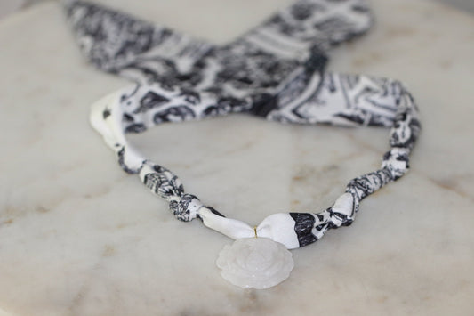 Fifth Avenue Bloom Scarf Necklace - White Jade