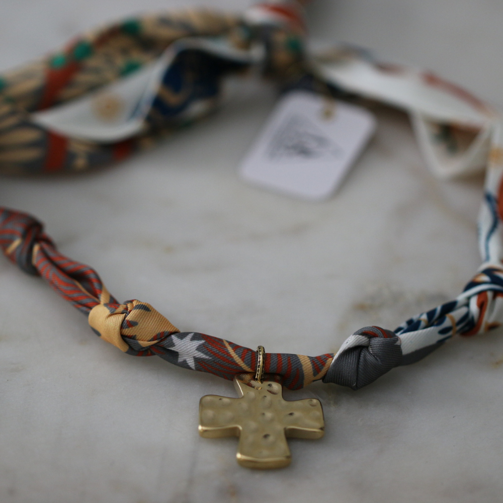 Mountain Morning Scarf Necklace - Stainless Steel Cross