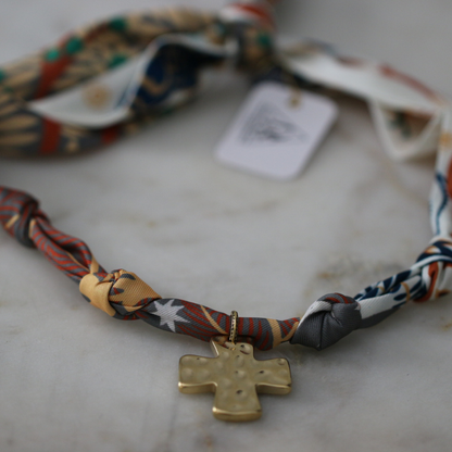 Mountain Morning Scarf Necklace - Stainless Steel Cross