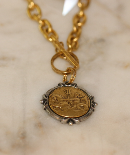 Neptune Coin Necklace - 24k Gold Plated Pewter