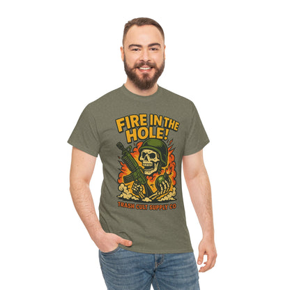 Fire in the Hole! Skeleton Soldier T-Shirt – Trash Cult Supply Co. | Gildan 5000 Combat Graphic Tee