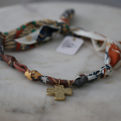 Mountain Morning Scarf Necklace - Stainless Steel Cross