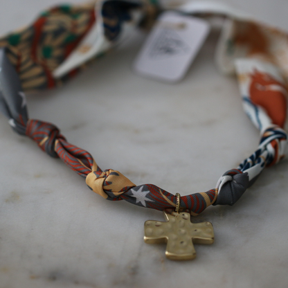 Mountain Morning Scarf Necklace - Stainless Steel Cross