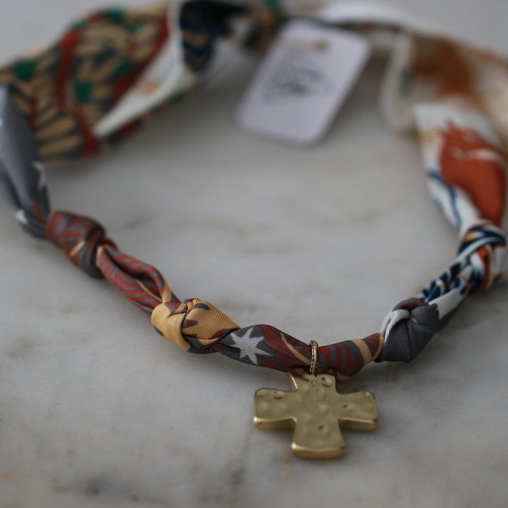 Mountain Morning Scarf Necklace - Stainless Steel Cross
