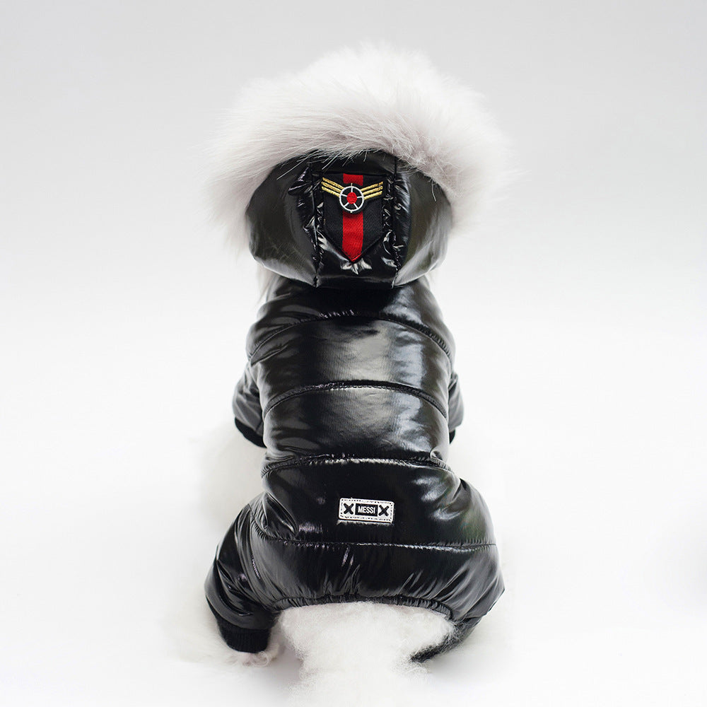 Leather Hooded Thickened Dog Jacket
