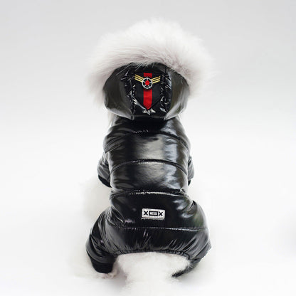 Leather Hooded Thickened Dog Jacket