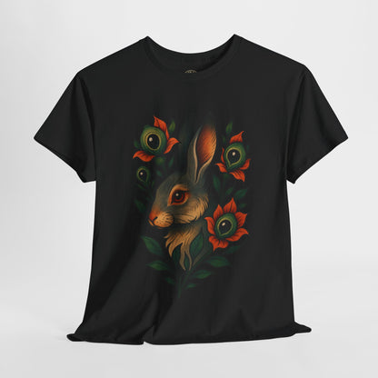 Whimsical Rabbit Floral Tee, Nature Lover Gift, Casual Wear, Eco-Friendly Fashion, Unique Graphic T-Shirt, Year-Round Style
