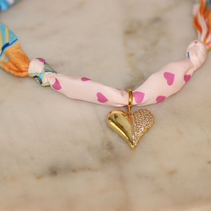 Forever Tied Scarf Necklace - Heart Pendant Charm