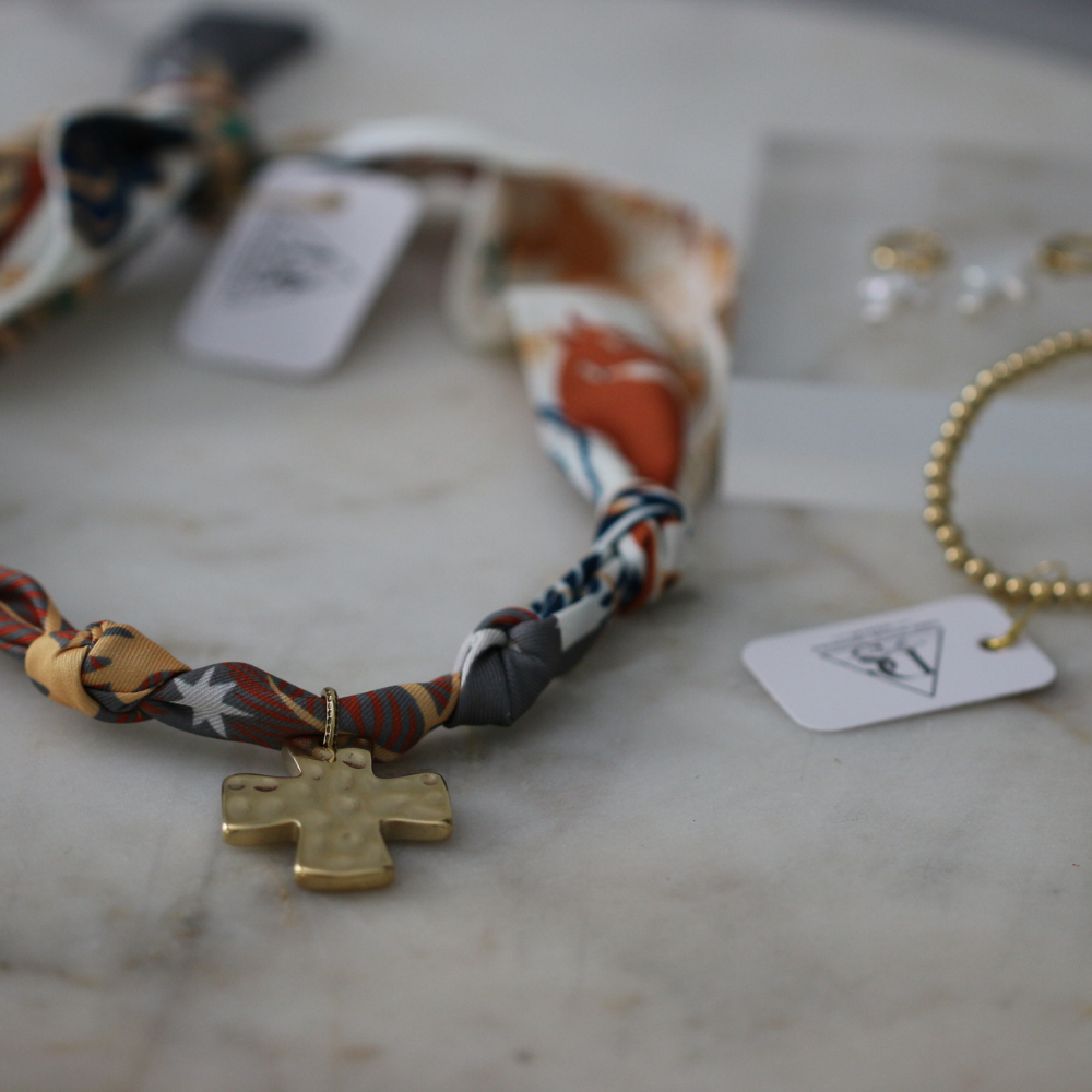 Mountain Morning Scarf Necklace - Stainless Steel Cross