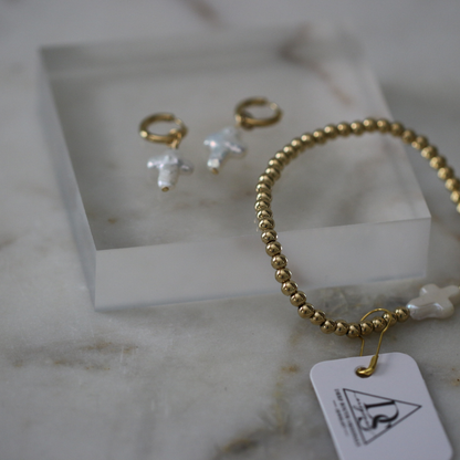 Pearl Promise Cross Bracelet - Stainless Steel & Pearl