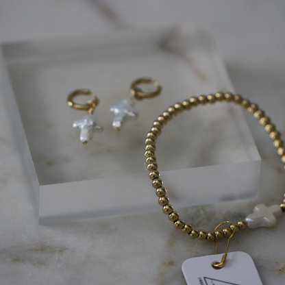 Pearl Promise Cross Bracelet - Stainless Steel & Pearl