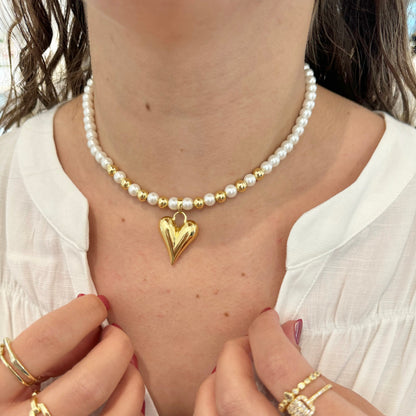 Pearly Teardrop Heart Necklace