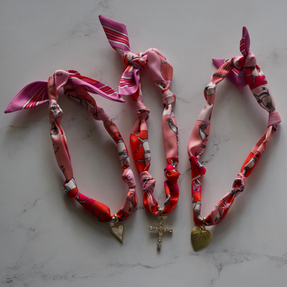 Scarf Necklace ~ Pink Horse Pattern