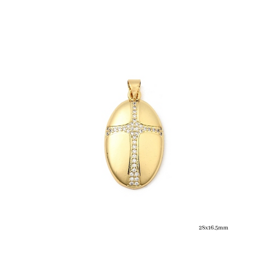 Faith Oval Cross Charm 14k Gold Plated
