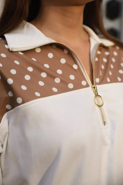 Mia Printed Pullover in Mocha Mousse Polka Dot
