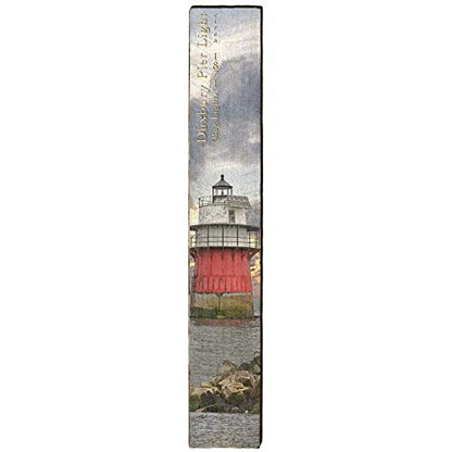Duxbury Pier Lighthouse, Massachusetts Wooden Sign | Wall Art Print on Real Wood | Bug Light Plymouth Harbor Coastal Beach Home Decor