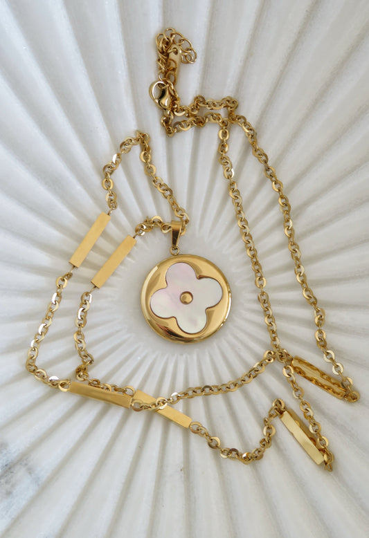 Golden Pearl Shell Clover Necklace - Love. Luck. Hope & Faith