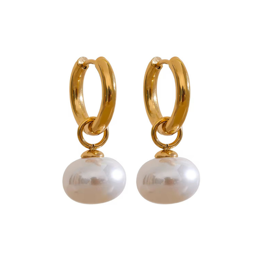 Chunky Pearl Drop Hoops - Stainless Steel