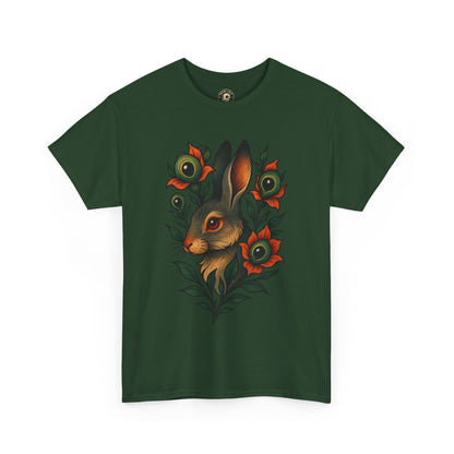 Whimsical Rabbit Floral Tee, Nature Lover Gift, Casual Wear, Eco-Friendly Fashion, Unique Graphic T-Shirt, Year-Round Style