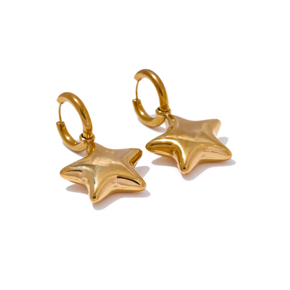Star Hoop Earrings - Stainless Steel Gold or Silver