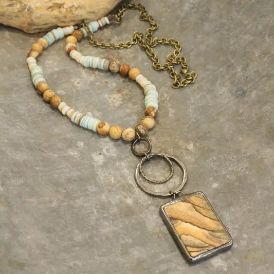 FINAL SALE - Bohemian Stone & Link Drop Necklace