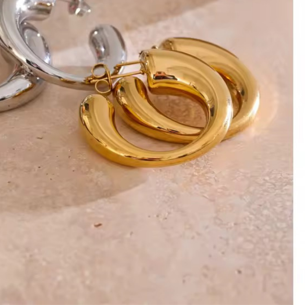 Golden Curve Hoops - Stainless Steel