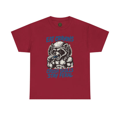 Eat Crayons Crush Skulls Stay Feral Military Raccoon Shirt – Gildan 5000