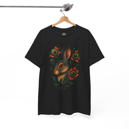 Whimsical Rabbit Floral Tee, Nature Lover Gift, Casual Wear, Eco-Friendly Fashion, Unique Graphic T-Shirt, Year-Round Style