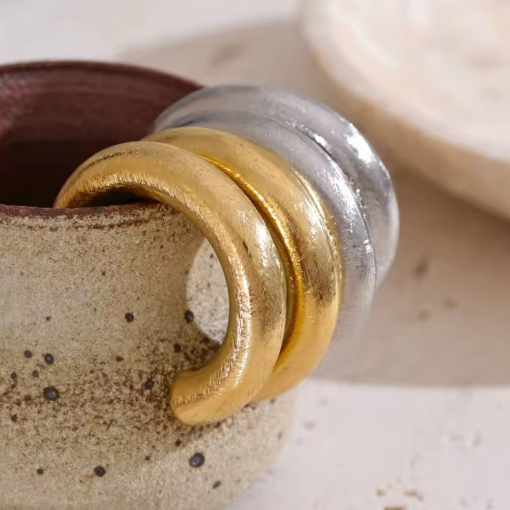 Brushed Hoop Earrings - 18k Plated Stainless Steel