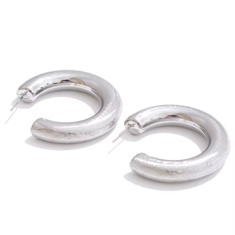 Brushed Hoop Earrings - 18k Plated Stainless Steel